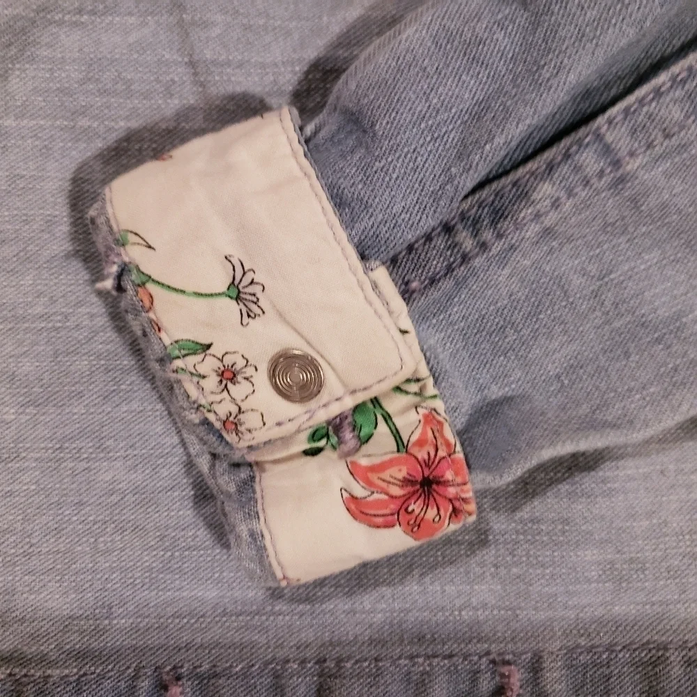 Carter's Jean Jacket Blue Floral Accents Roll Up